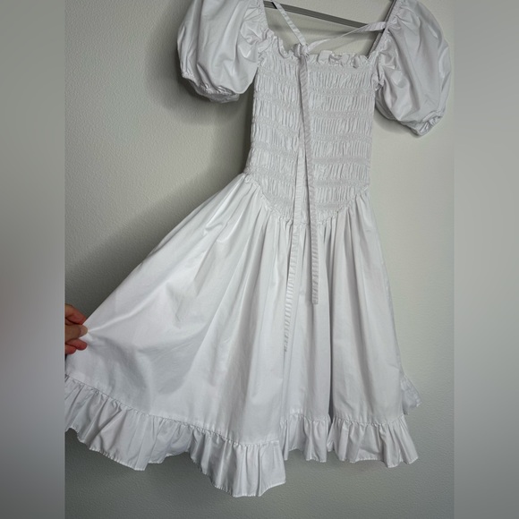 Sandy Liang Kleen White Smocked Puff
Sleeve Tie Front Mini Dress Sz 4 - Picture 6 of 16